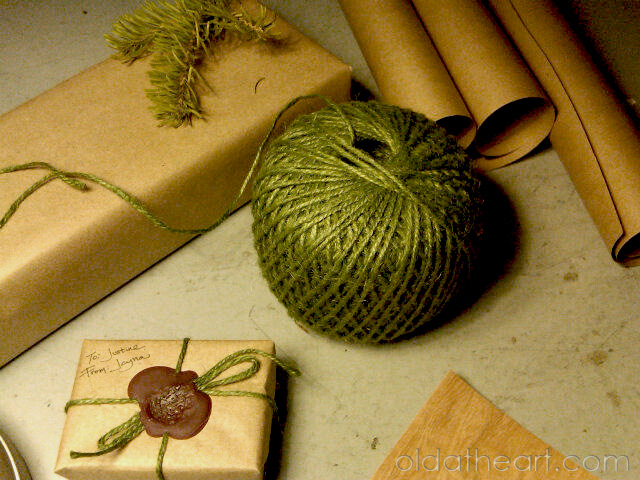 I used some parcel paper green twine regular wrapping paper 